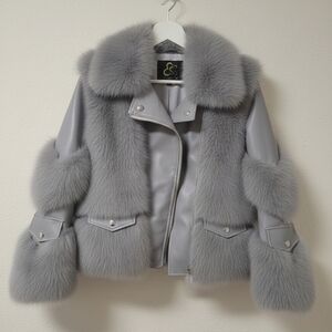 Elegant Gray Faux Fur Jacket